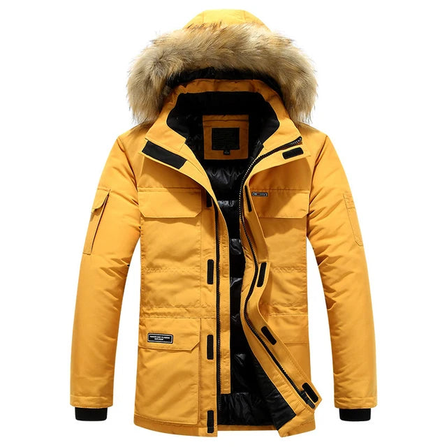 Luxury Hooded Parka Fur Trim Winter Coat