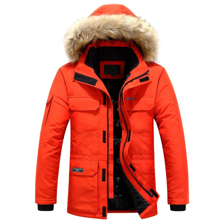 Luxury Hooded Parka Fur Trim Winter Coat