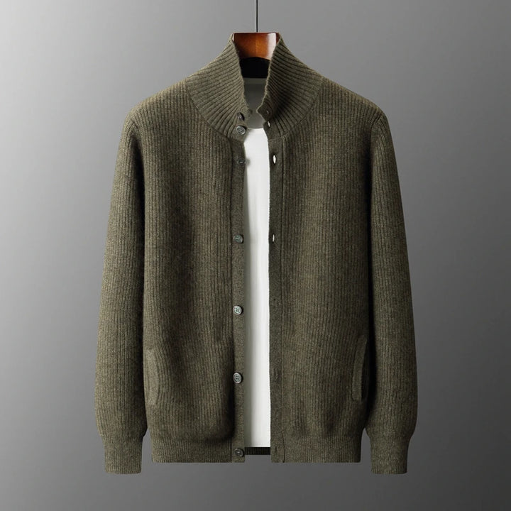 Men's 100% Cashmere High Collar Button Cardigan