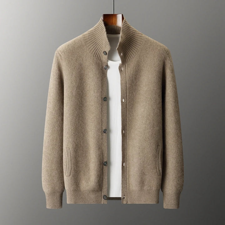 Men's 100% Cashmere High Collar Button Cardigan