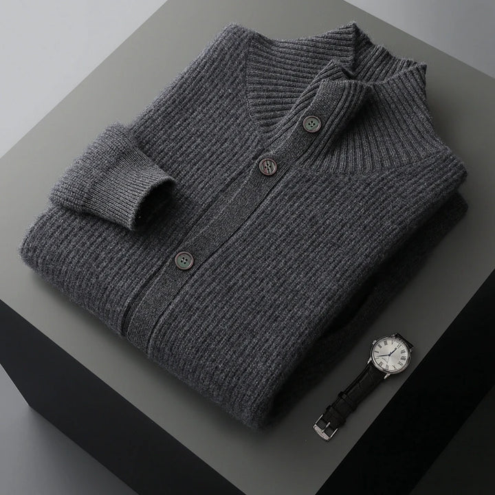 Men's 100% Cashmere High Collar Button Cardigan