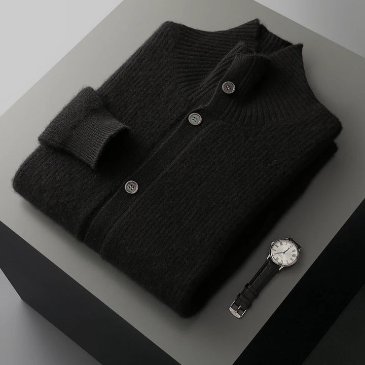 Men's 100% Cashmere High Collar Button Cardigan