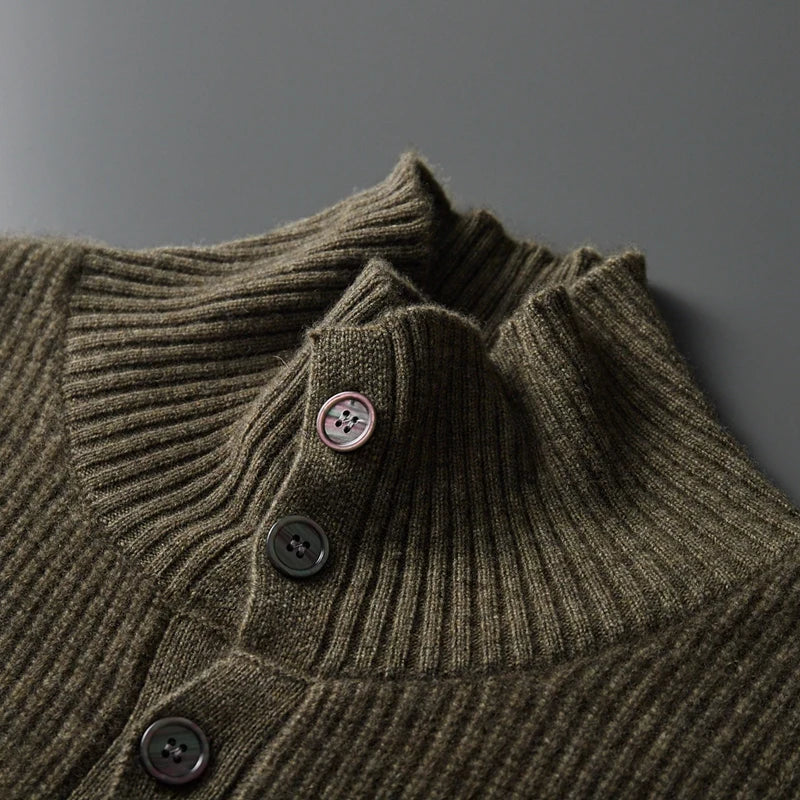 Men's 100% Cashmere High Collar Button Cardigan