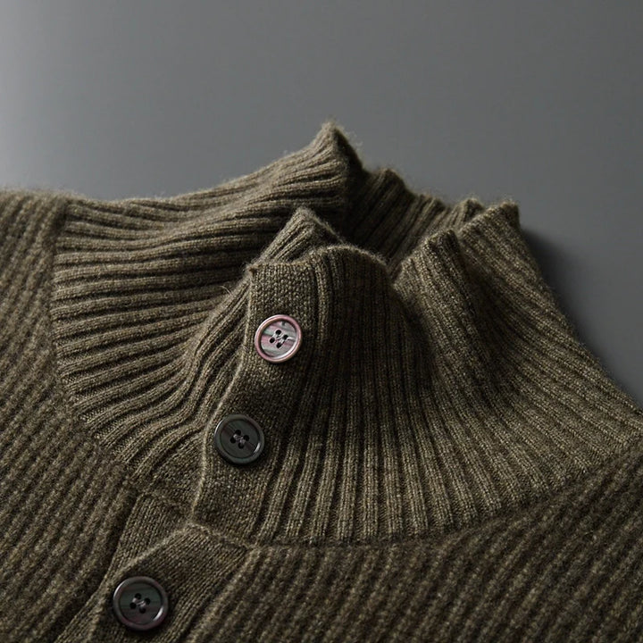 Men's 100% Cashmere High Collar Button Cardigan