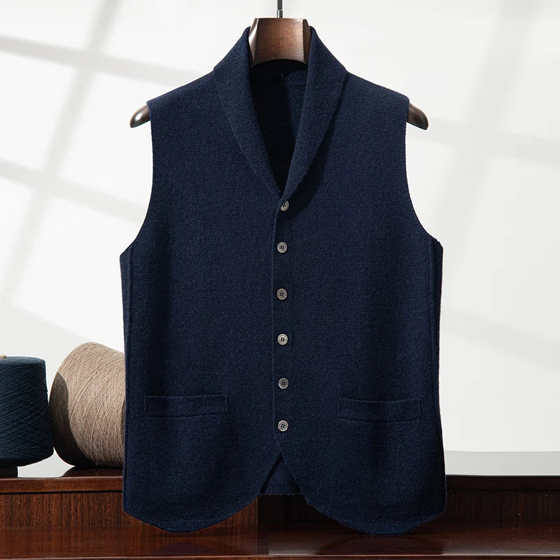 Men's 100% Cashmere Shawl Collar Knit Vest