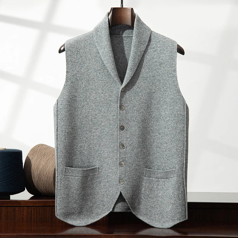 Men's 100% Cashmere Shawl Collar Knit Vest