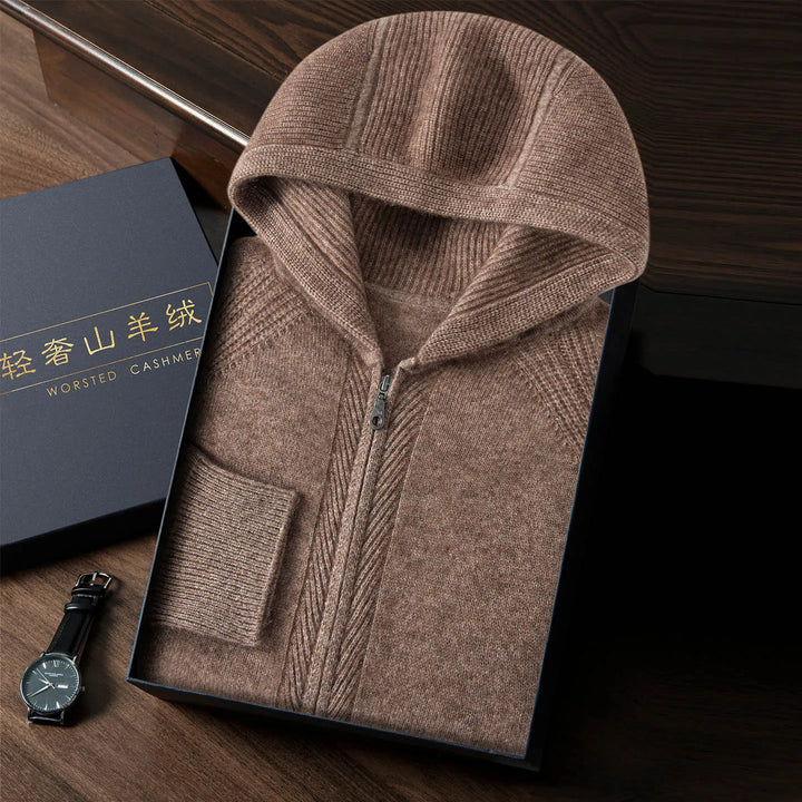 Men's 100% Cashmere Zip-Up Hooded Cardigan