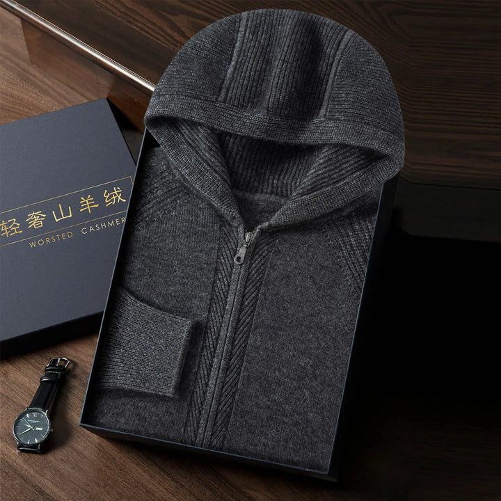 Men's 100% Cashmere Zip-Up Hooded Cardigan
