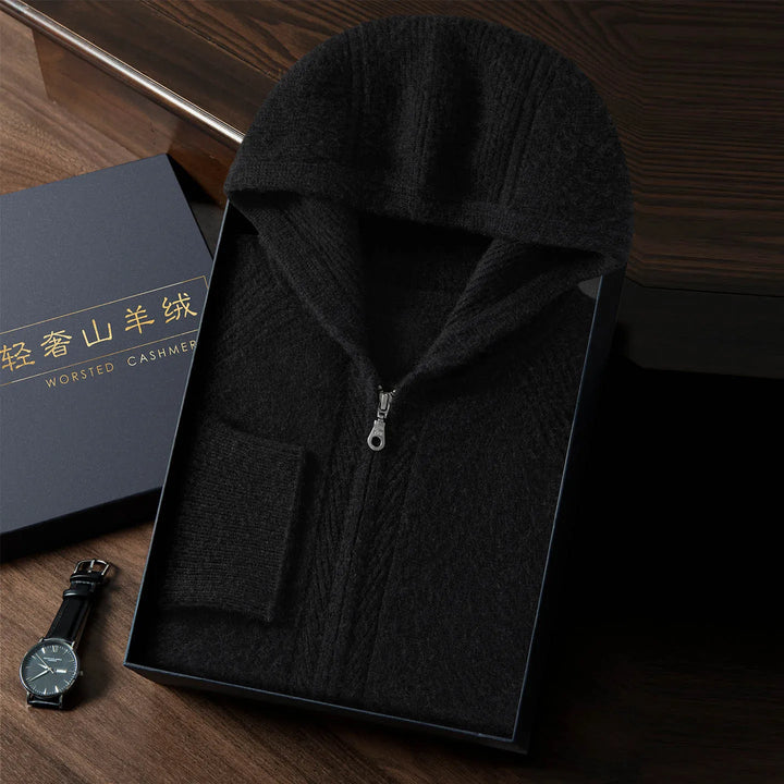 Men's 100% Cashmere Zip-Up Hooded Cardigan