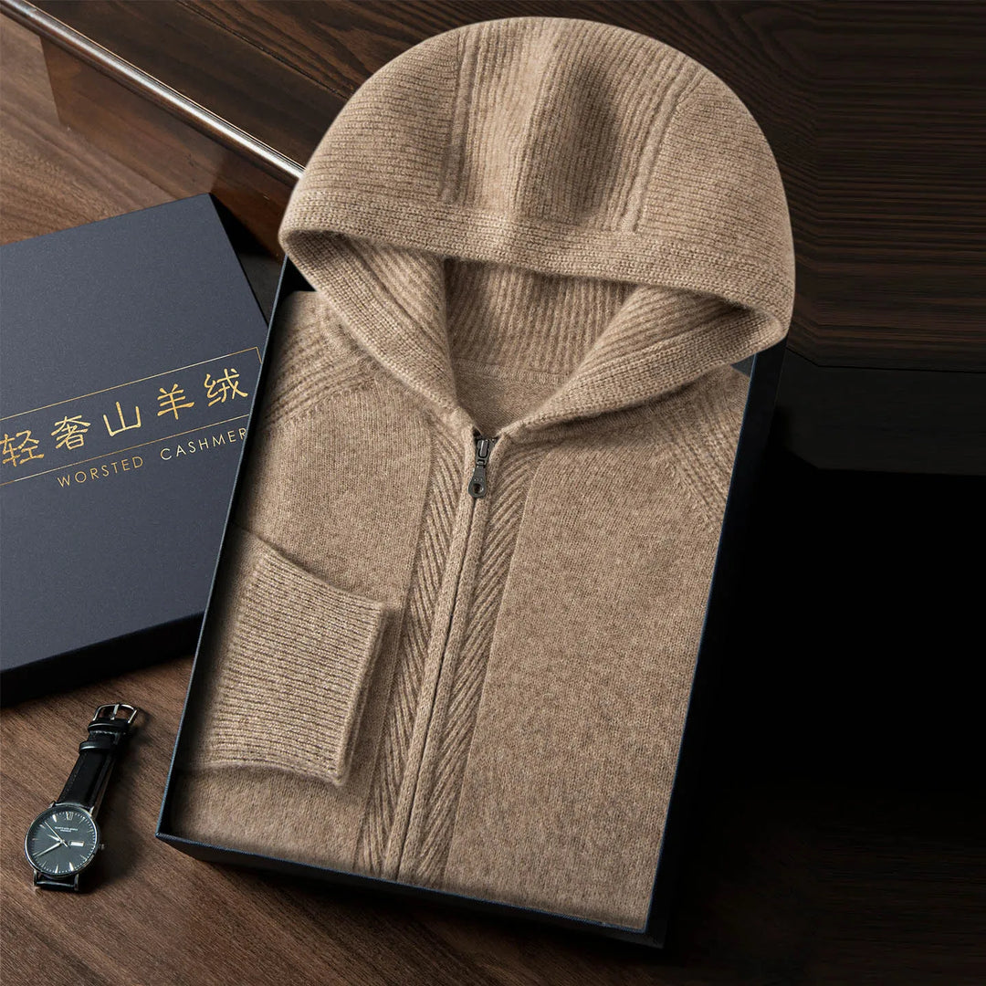 Men's 100% Cashmere Zip-Up Hooded Cardigan