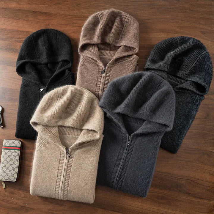 Men's 100% Cashmere Zip-Up Hooded Cardigan