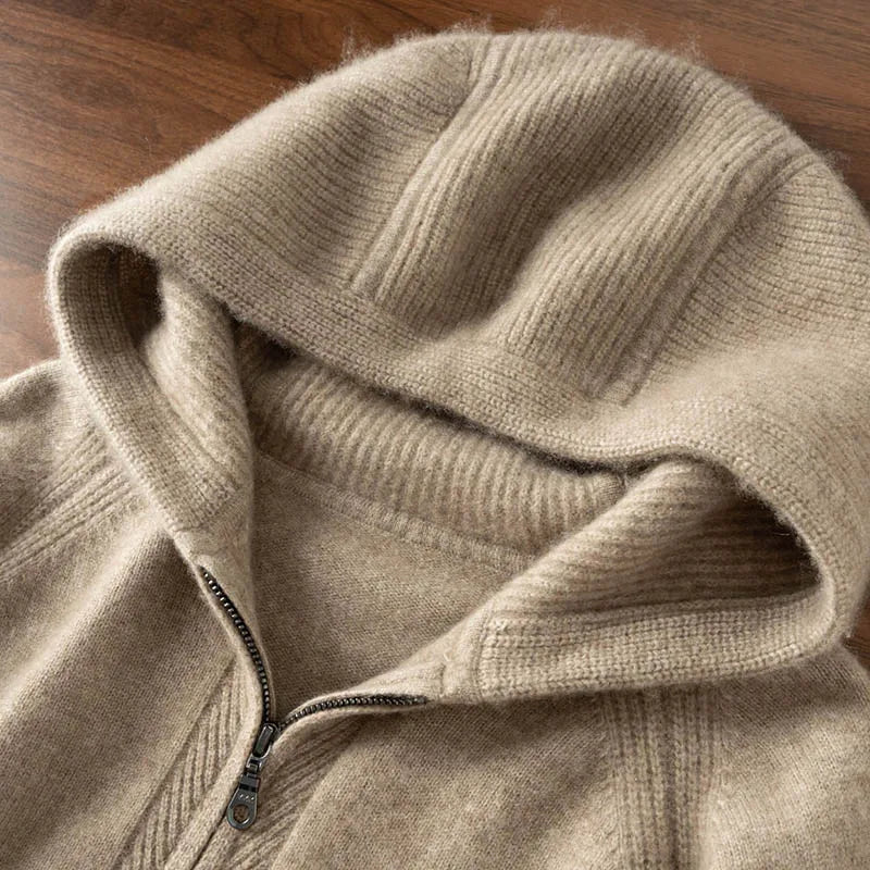 Men's 100% Cashmere Zip-Up Hooded Cardigan