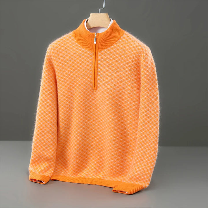 Men's 100% Merino Wool Jacquard Half-Zip Sweater
