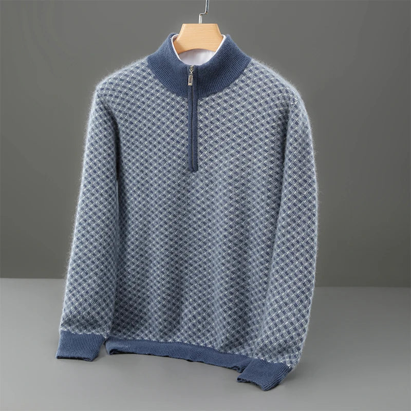 Men's 100% Merino Wool Jacquard Half-Zip Sweater
