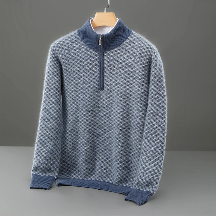 Men's 100% Merino Wool Jacquard Half-Zip Sweater