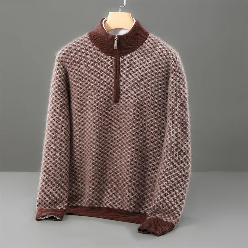Men's 100% Merino Wool Jacquard Half-Zip Sweater