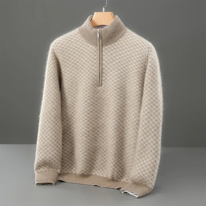 Men's 100% Merino Wool Jacquard Half-Zip Sweater