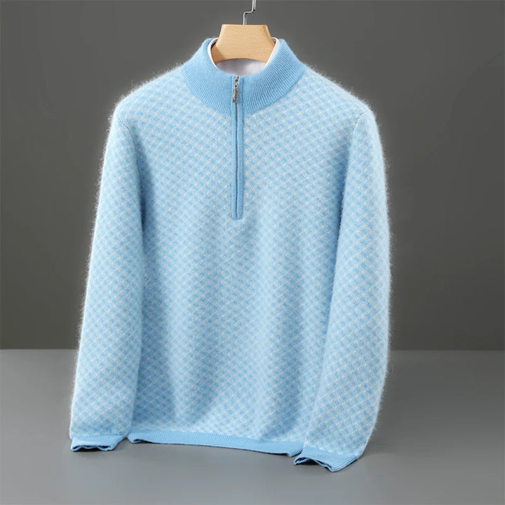 Men's 100% Merino Wool Jacquard Half-Zip Sweater