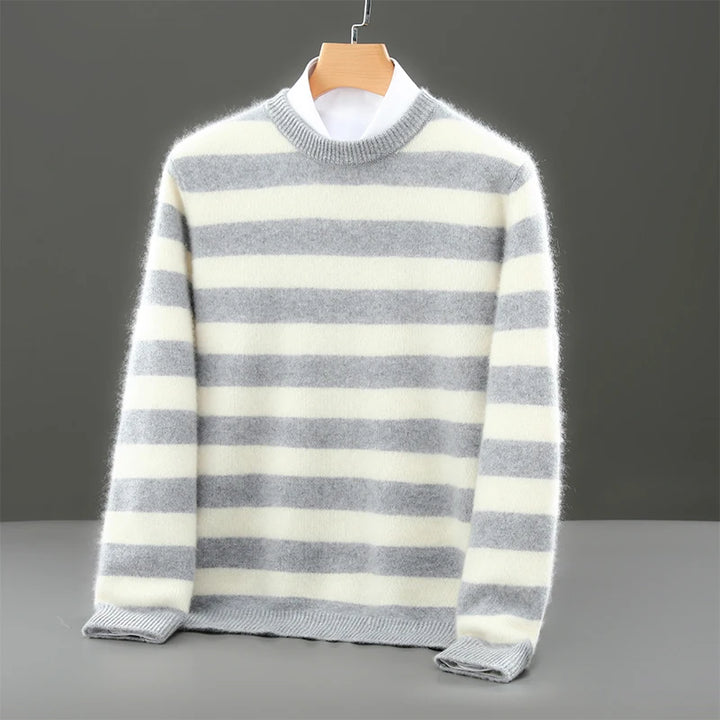 Men's 100% Merino Wool Striped Crewneck Sweater