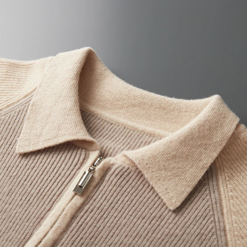 Men's 100% Pure Wool Polo Collar Sweater