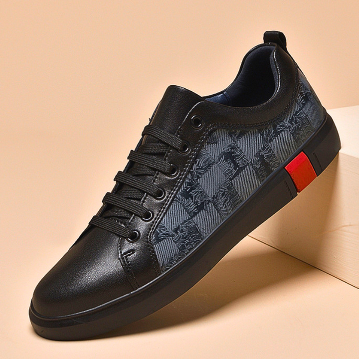 Men's Checkered Leather Low-Top Sneakers