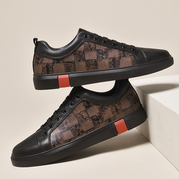 Men's Checkered Leather Low-Top Sneakers
