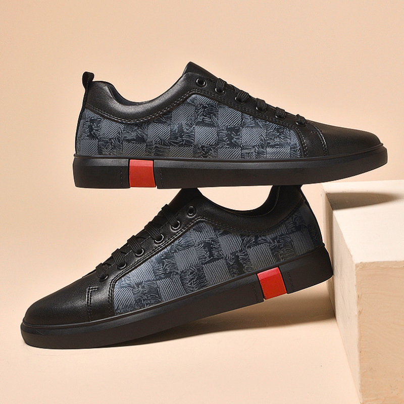 Men's Checkered Leather Low-Top Sneakers
