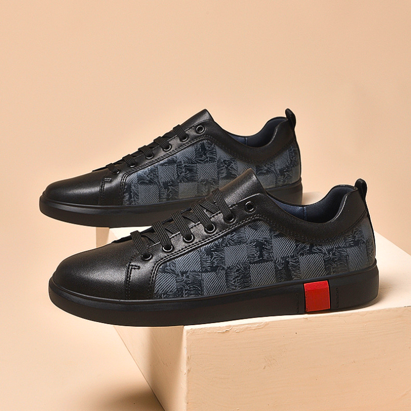 Men's Checkered Leather Low-Top Sneakers