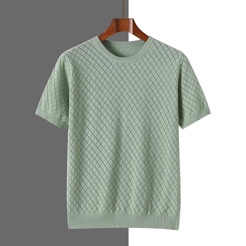 Men's Cotton Knit Lace-Up Pullover Tee