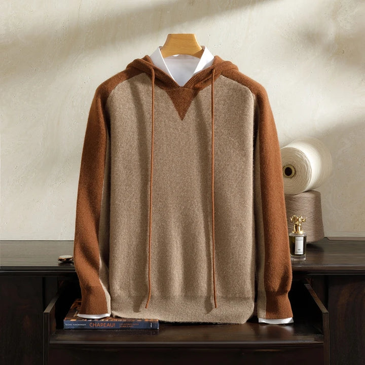 Men's Pure Cashmere Color Block Knit Hoodie