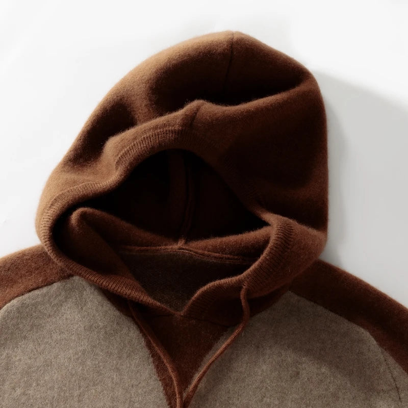 Men's Pure Cashmere Color Block Knit Hoodie