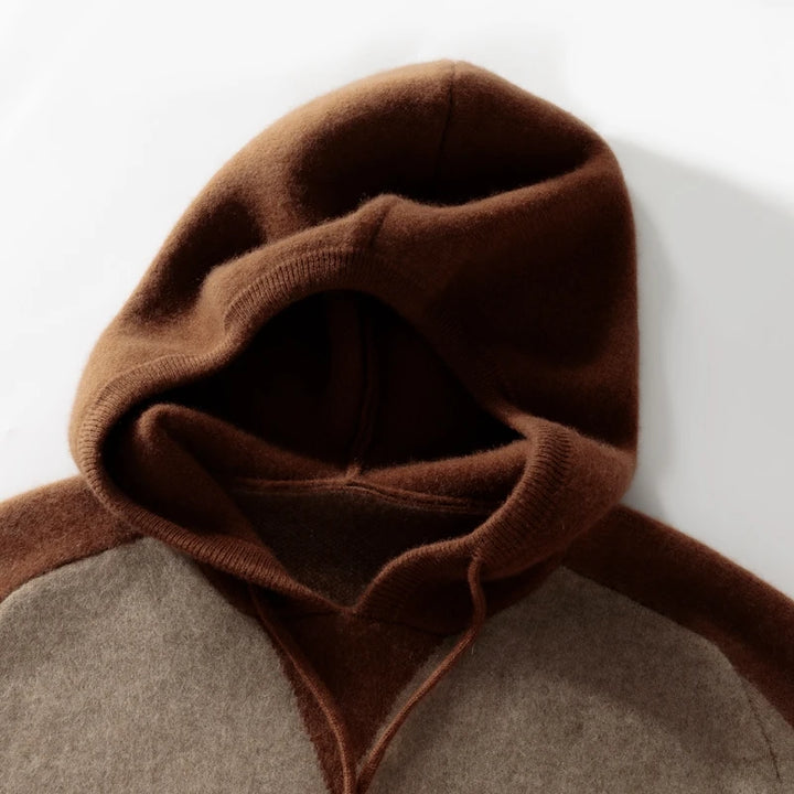 Men's Pure Cashmere Color Block Knit Hoodie