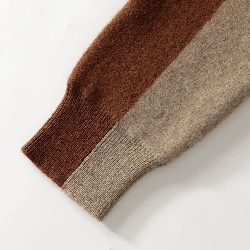 Men's Pure Cashmere Color Block Knit Hoodie