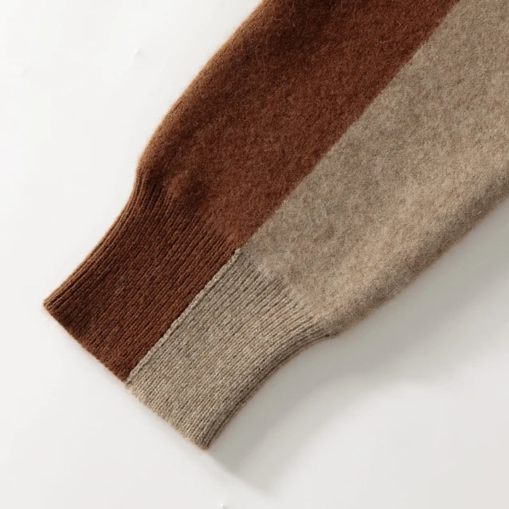 Men's Pure Cashmere Color Block Knit Hoodie