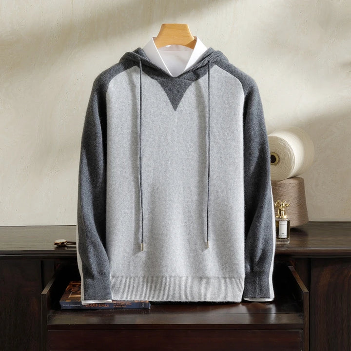 Men's Pure Cashmere Color Block Knit Hoodie
