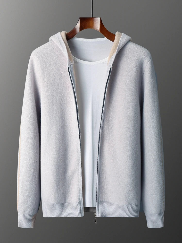 Men's Pure Cashmere Hooded Knit Cardigan
