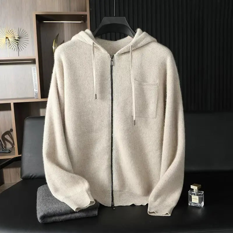 Men's Pure Cashmere Zip Hoodie Cardigan