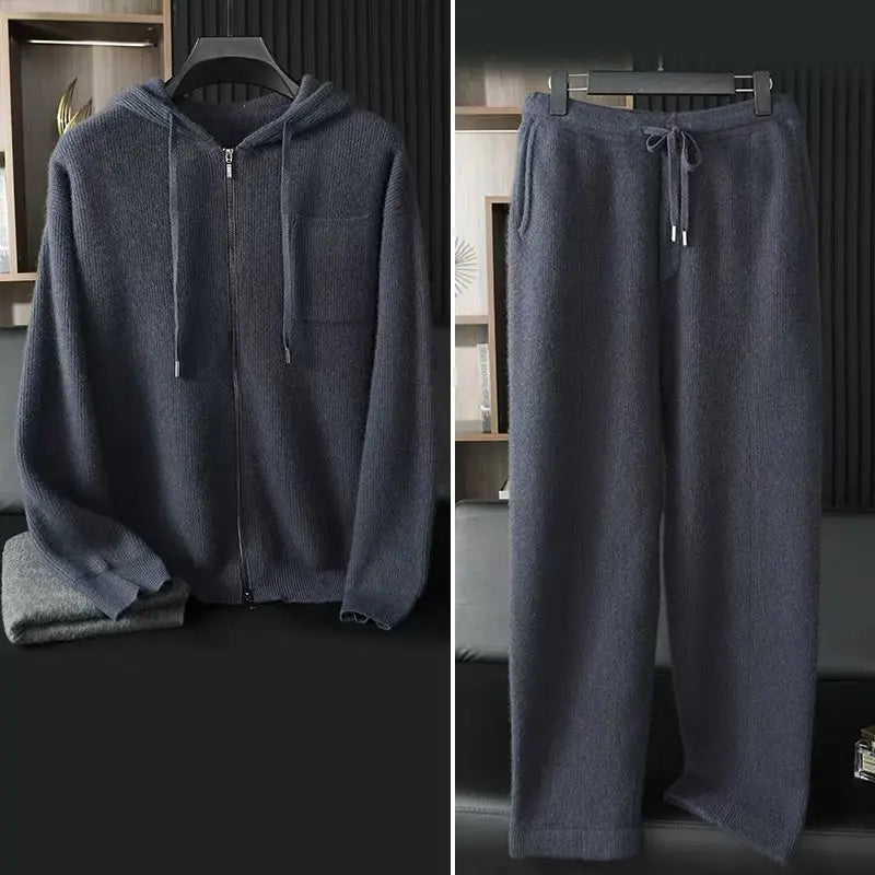 Men's Pure Cashmere Zip Hoodie Cardigan
