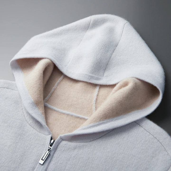 Men's Pure Cashmere Zipper Hooded Cardigan