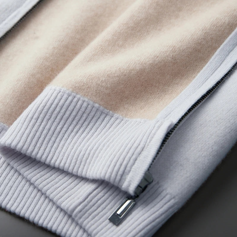 Men's Pure Cashmere Zipper Hooded Cardigan