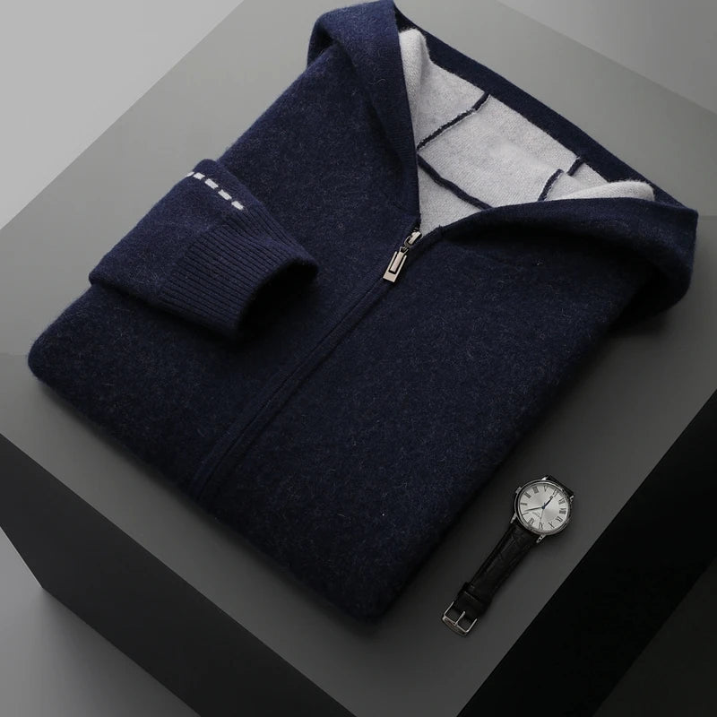 Men's Pure Cashmere Zipper Hooded Cardigan