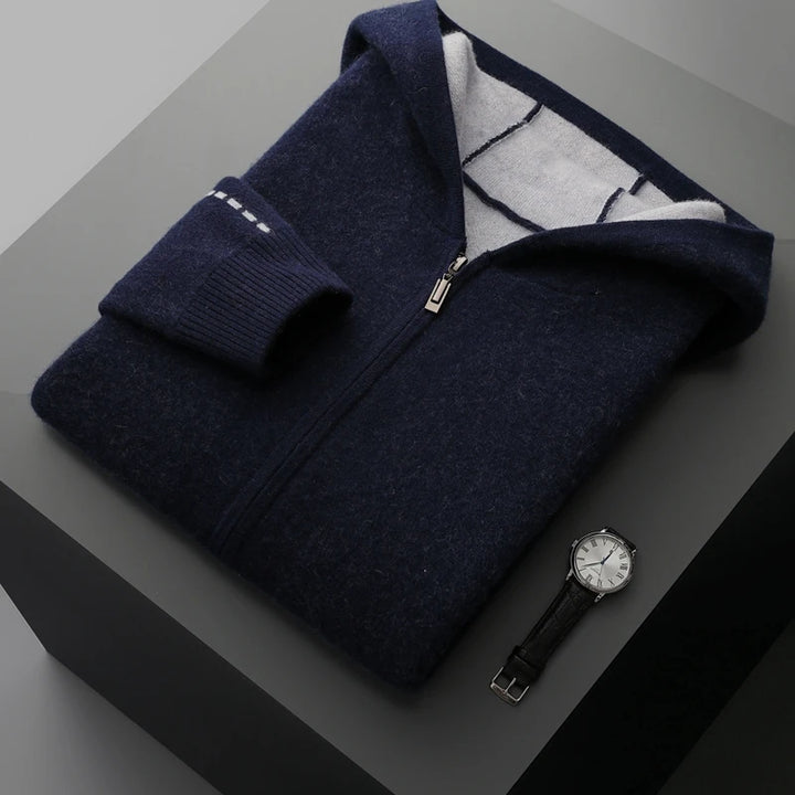 Men's Pure Cashmere Zipper Hooded Cardigan