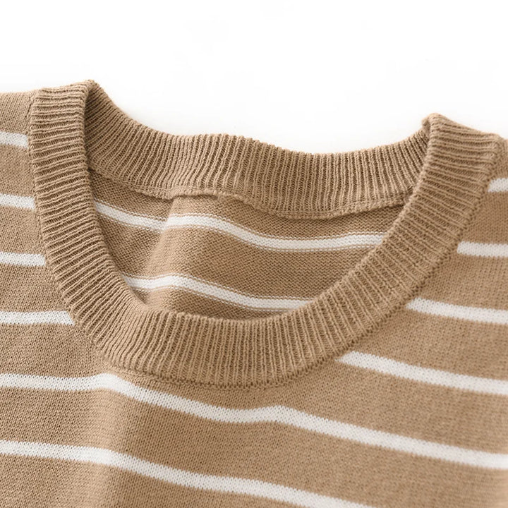 Men's Striped Cotton Knit Short Sleeve Sweater