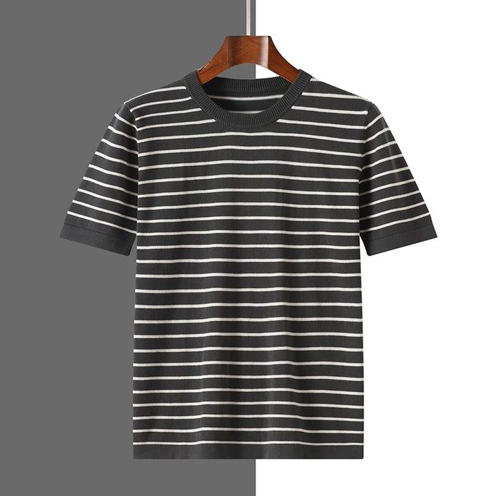 Men's Striped Cotton Knit Short Sleeve Sweater