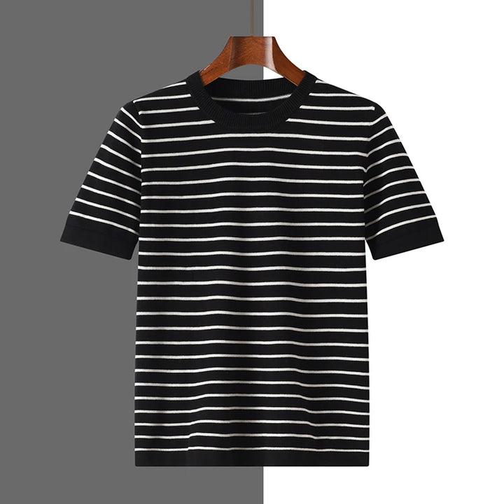 Men's Striped Cotton Knit Short Sleeve Sweater
