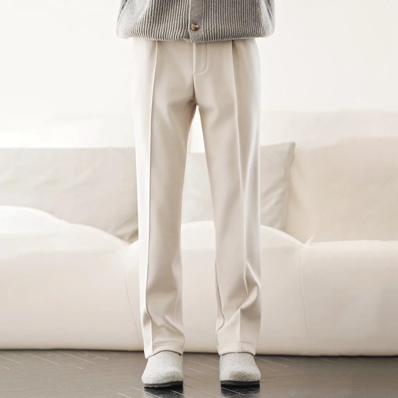 Men's Wool Blend Straight-Leg Knit Trousers