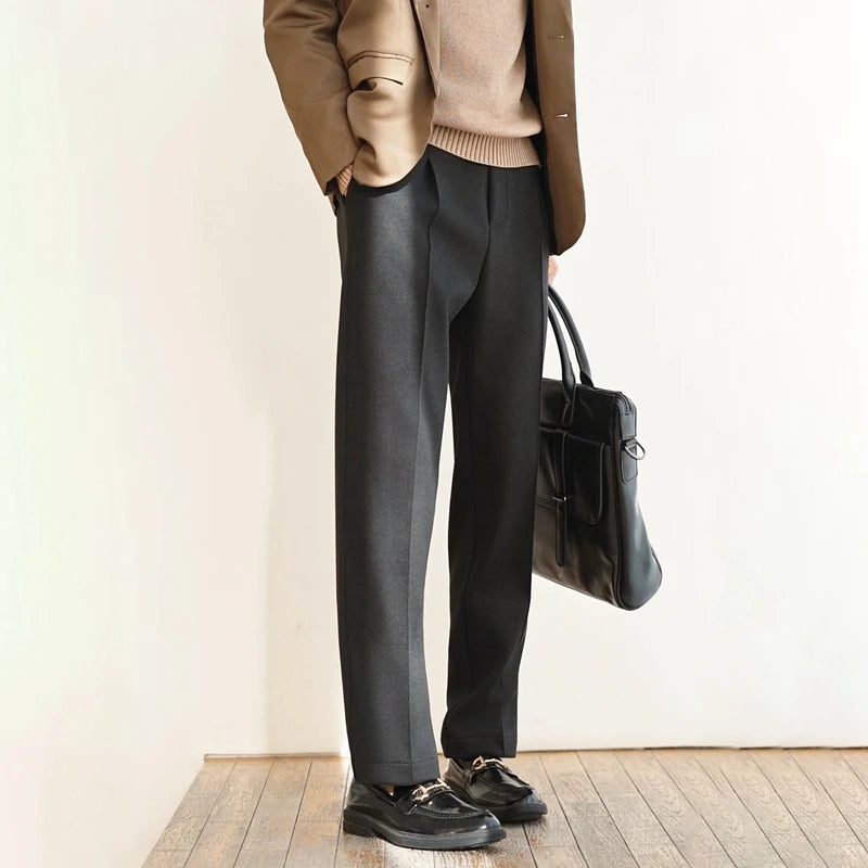 Men's Wool Blend Straight-Leg Knit Trousers
