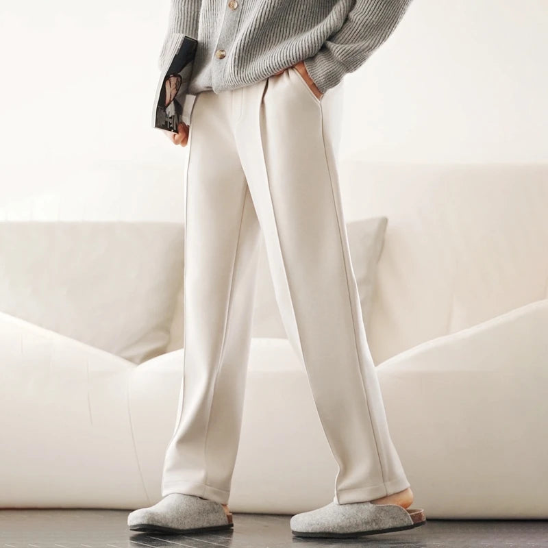 Men's Wool Blend Straight-Leg Knit Trousers