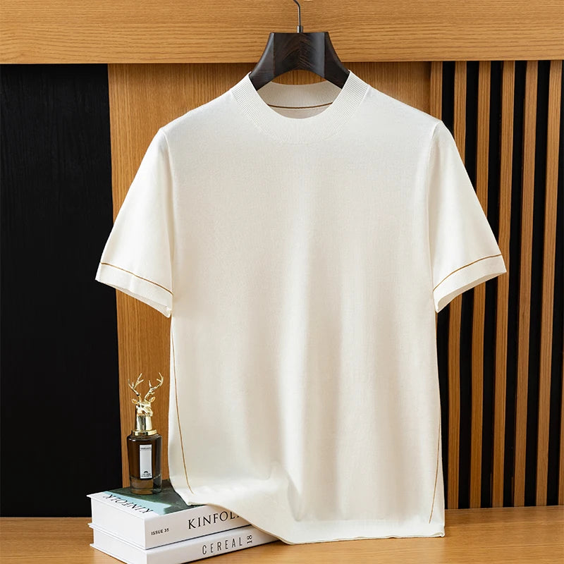 Men's Wool Knit Short Sleeve Sweater Tee