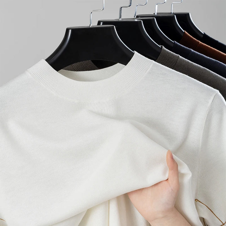 Men's Wool Knit Short Sleeve Sweater Tee